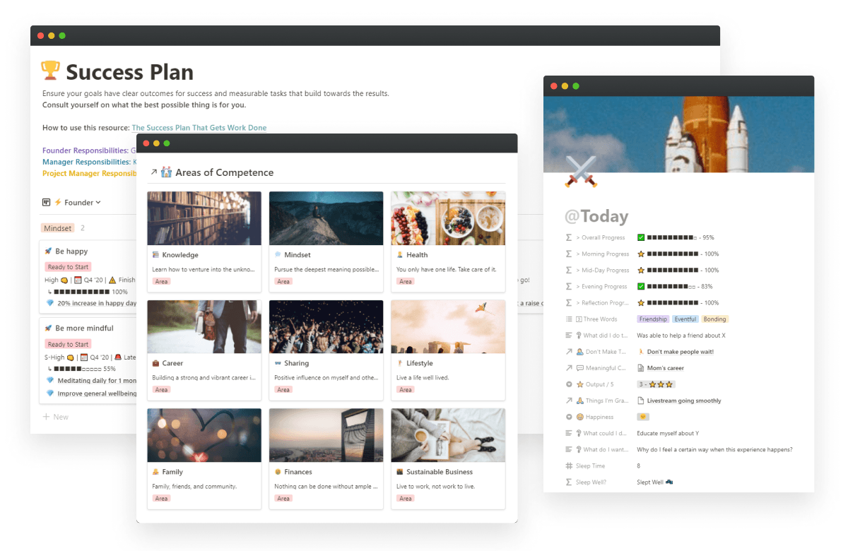 Be Intentional in Notion: the daily dashboard connecting the journal, success plan, and knowledge databases.
